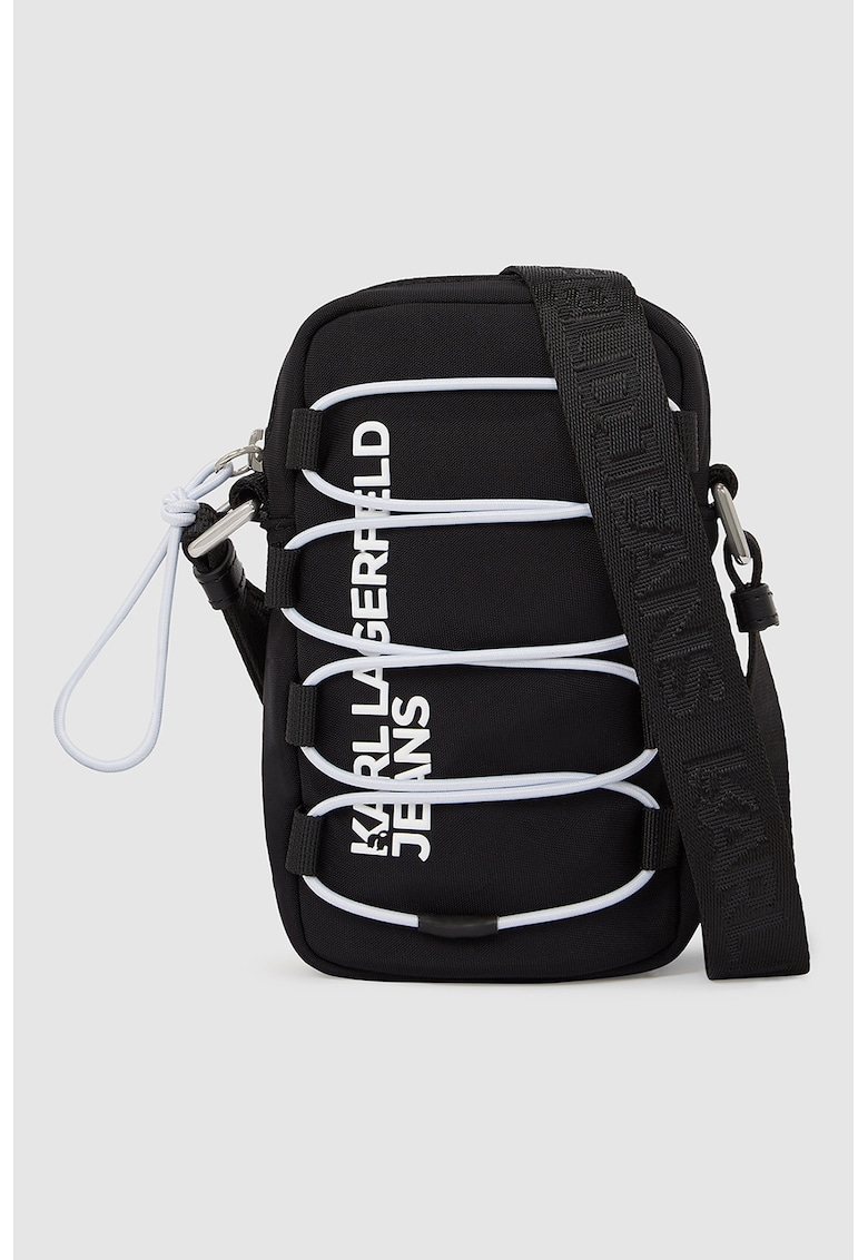 Geanta crossbody cu logo si bareta ajustabila - Negru