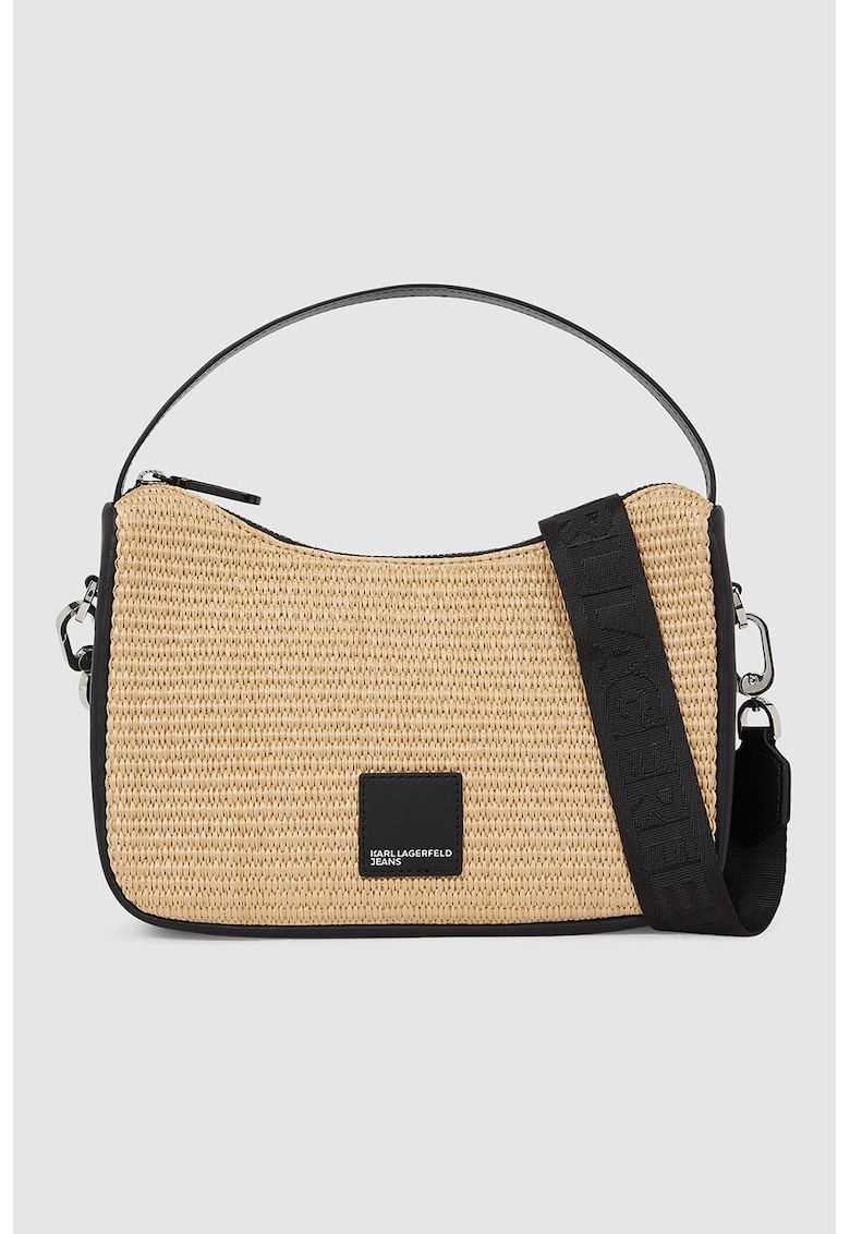 Geanta crossbody cu garnituri din material sintetic - Negru/Maro nisip