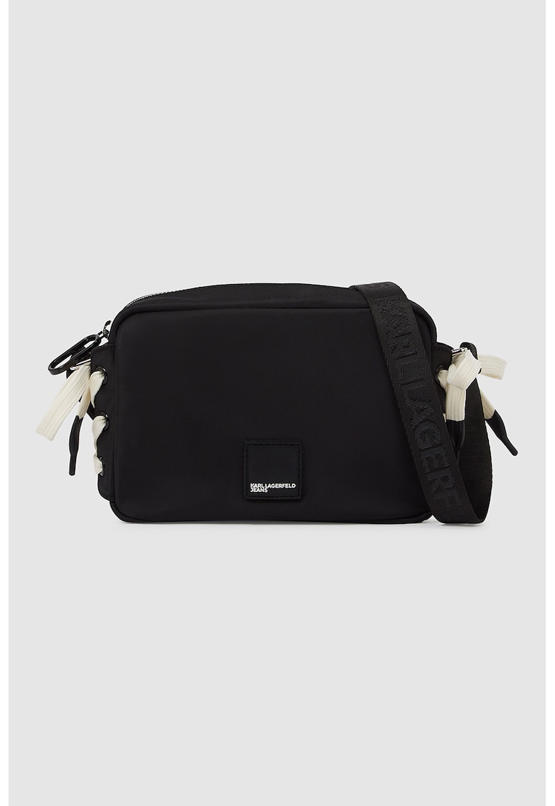 Geanta crossbody cu sireturi decorative - Negru