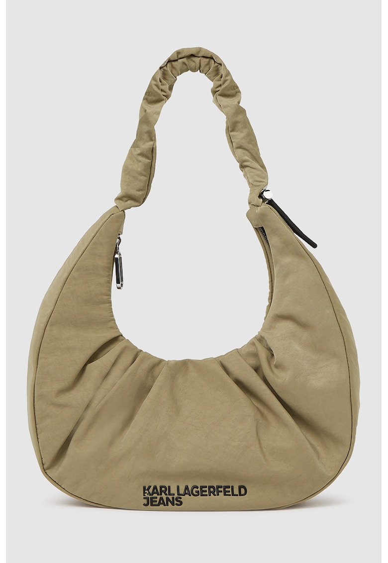 Geanta hobo din material textil cu logo - Kaki