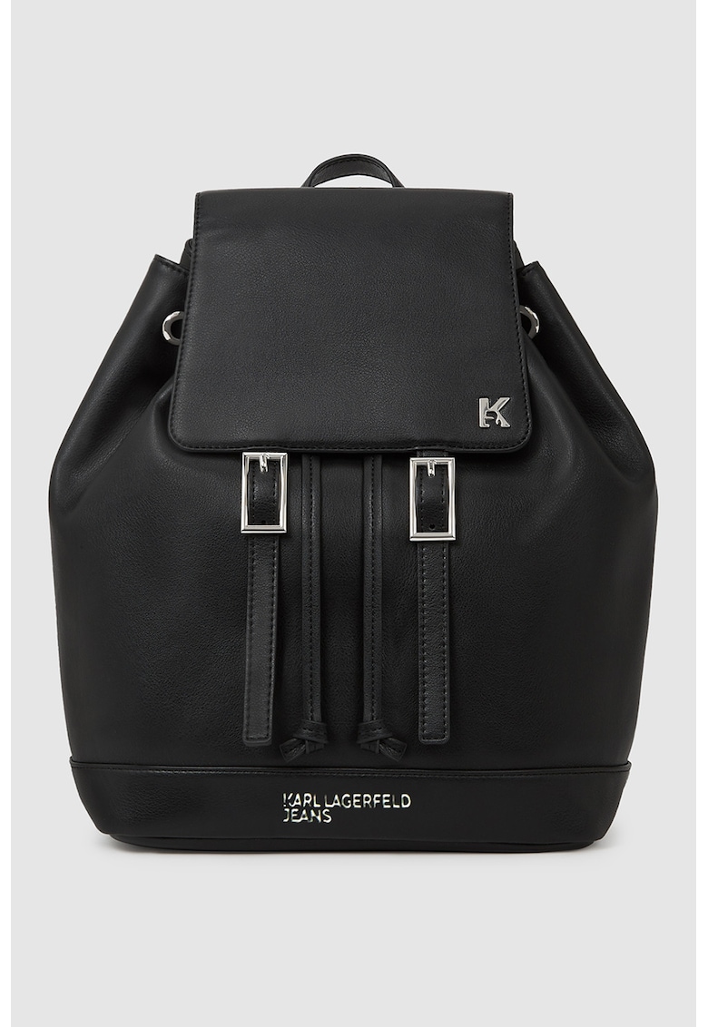 Rucsac de piele ecologica cu clapa - Negru