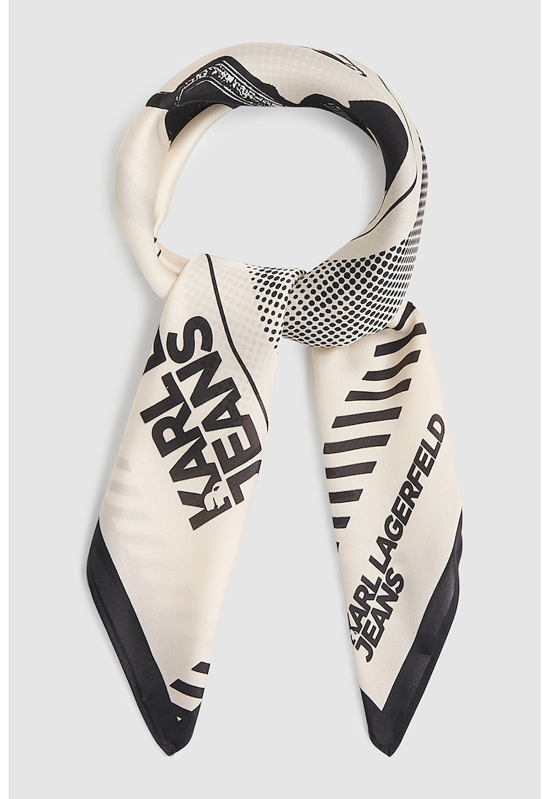 Esarfa cu model grafic - Alb fildes/Negru