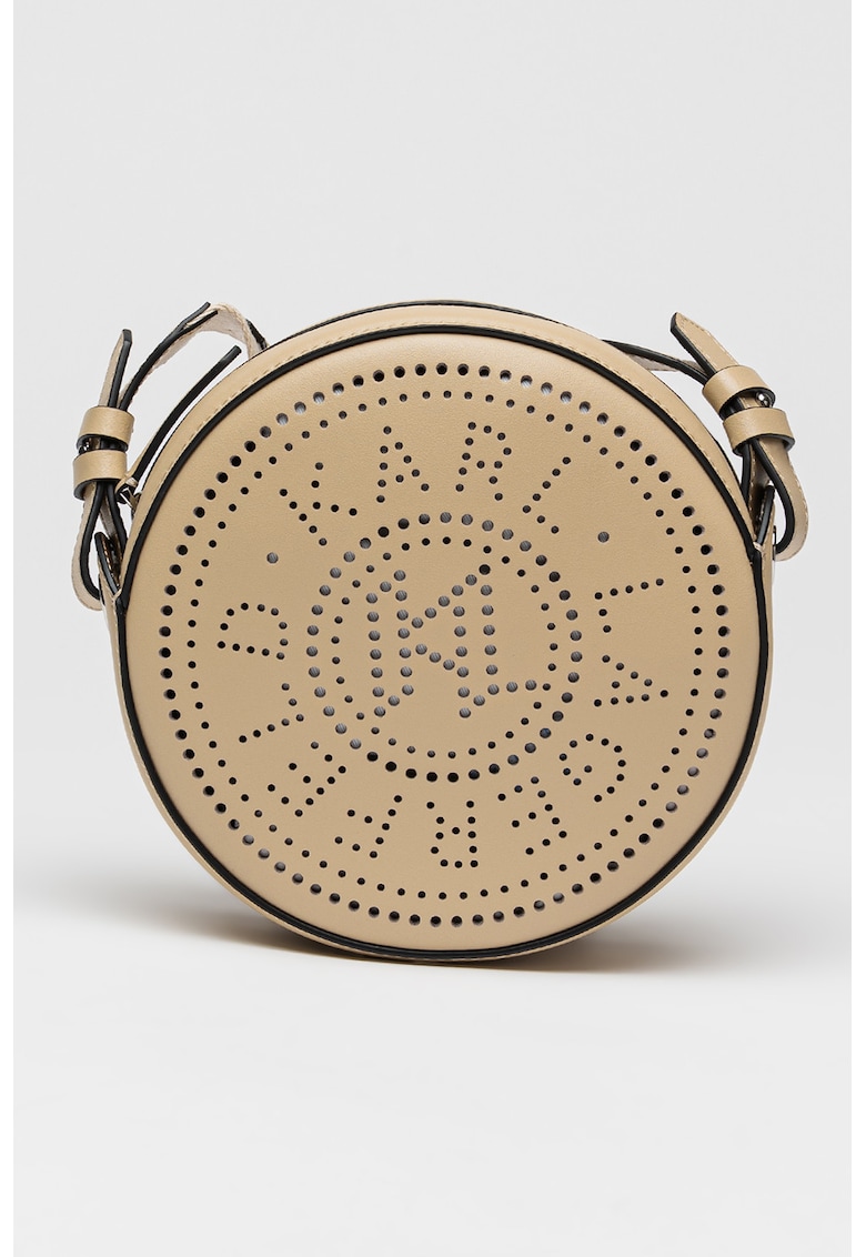 Geanta crossbody de piele cu detalii perforate - Maro camel