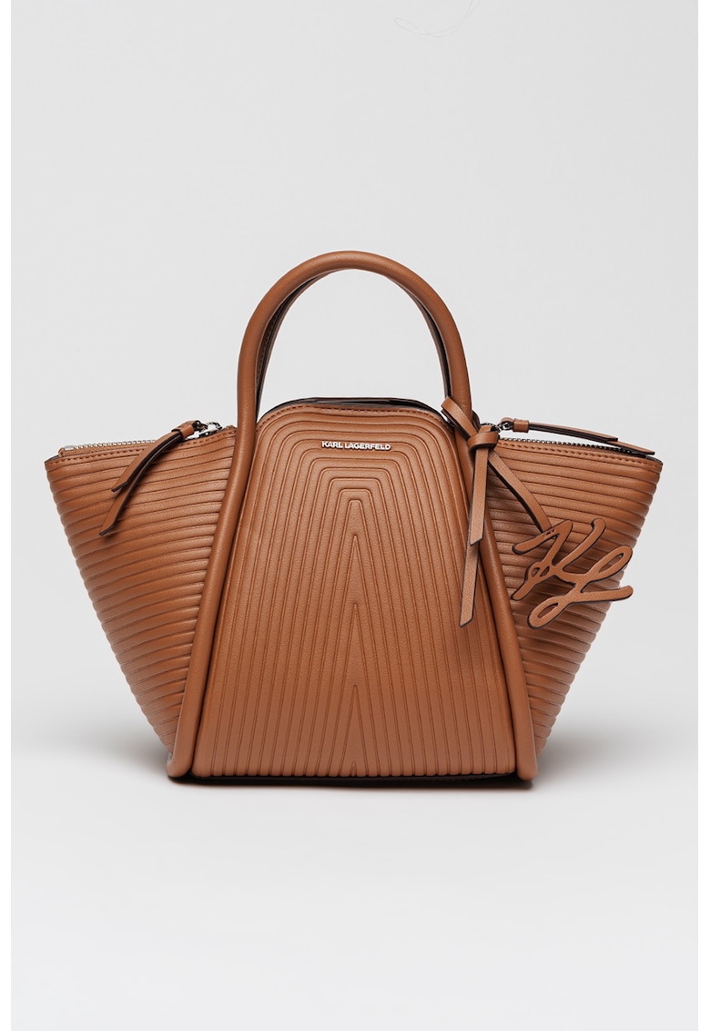 Geanta cu maner si aspect striat Wellen - Caramel