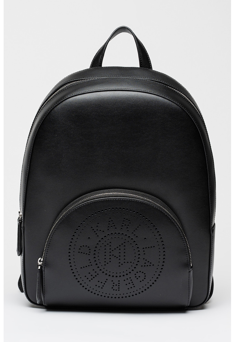 Rucsac din piele si piele ecologica cu detaliu cu logo cu perforatii Circle - Negru
