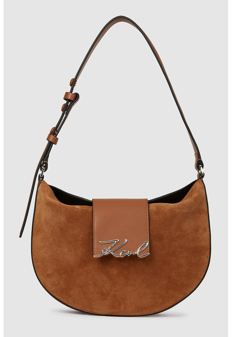 Geanta saddle de piele intoarsa - Caramel
