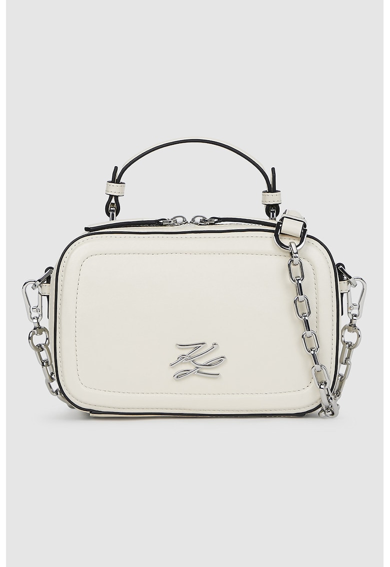 Geanta crossbody de piele cu logo - Alb murdar