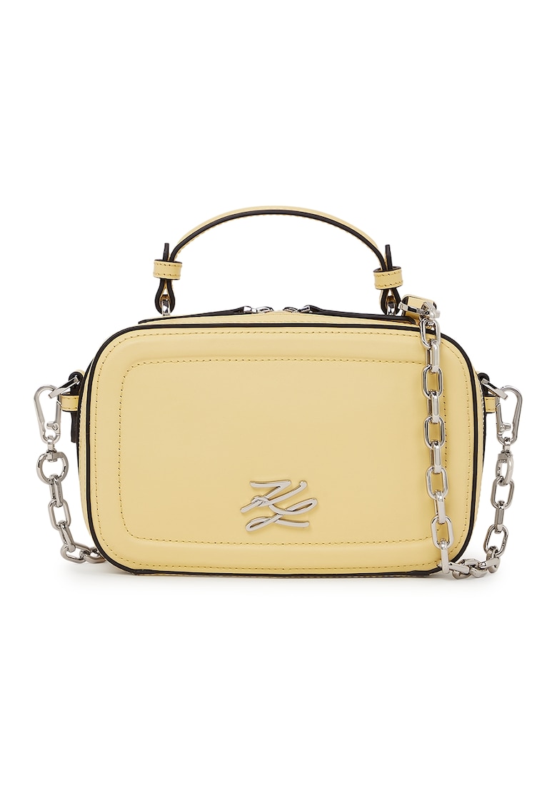 Geanta crossbody de piele cu logo - Galben pal