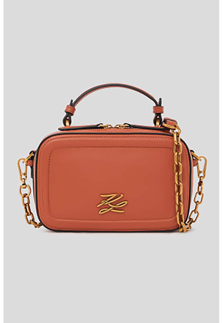 Geanta crossbody de piele cu logo - Portocaliu stins