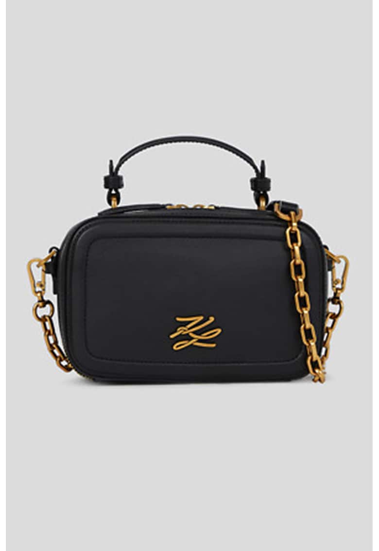 Geanta crossbody de piele cu logo - Negru