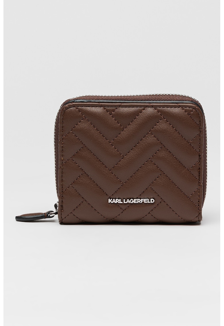 Portofel din piele ecologica cu fermoar si aspect matlasat Brick - Maro