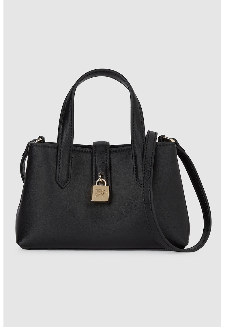 Geanta crossbody de piele cu buzunar cu fermoar - Negru