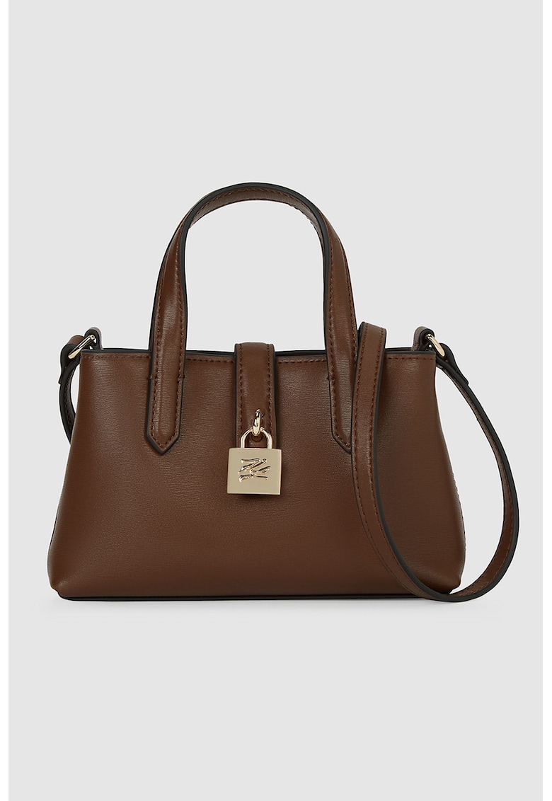 Geanta crossbody de piele cu buzunar cu fermoar - Maro pamantiu