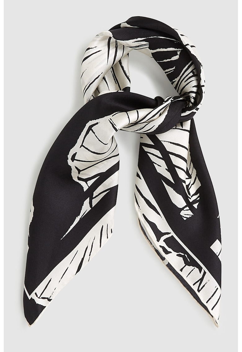 Esarfa de matase cu model floral - Negru/Alb murdar