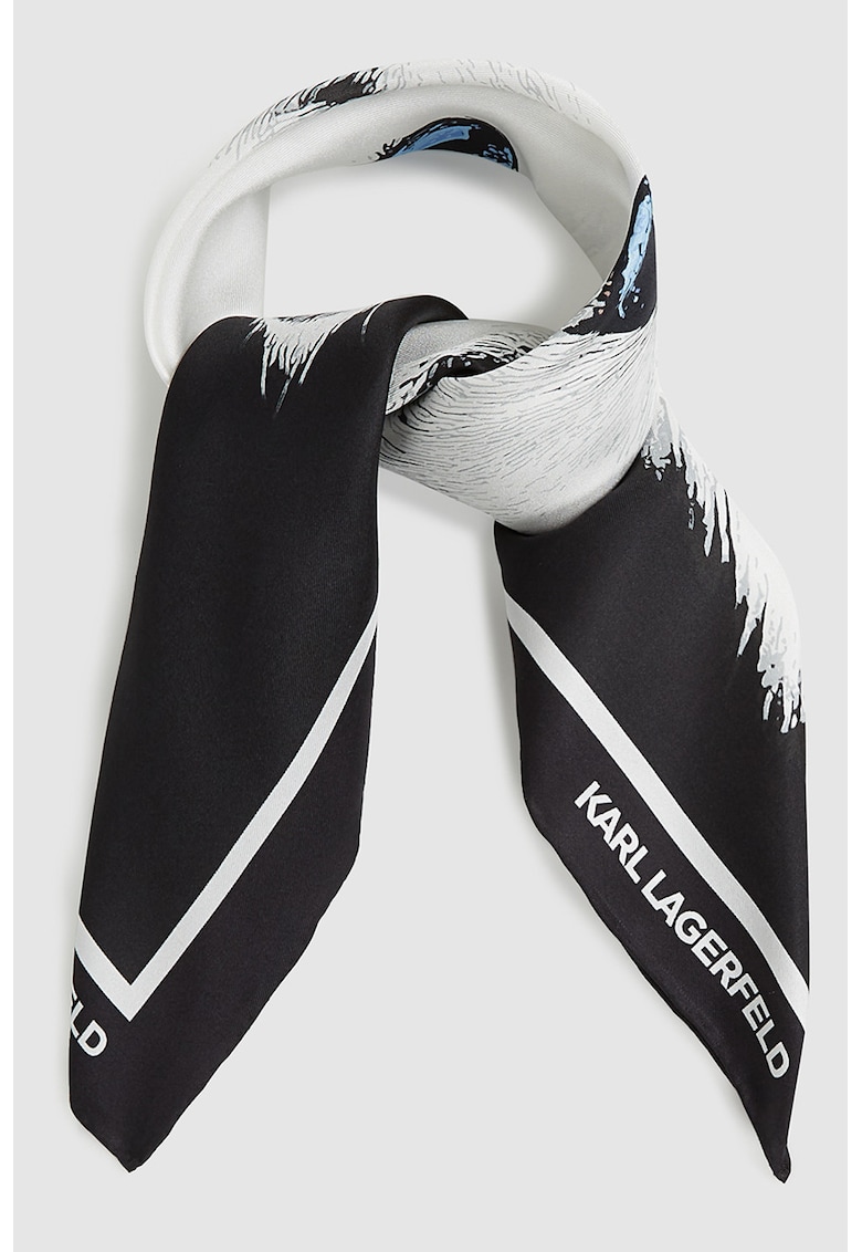 Esarfa de matase cu imprimeu Choupette - Alb/Negru