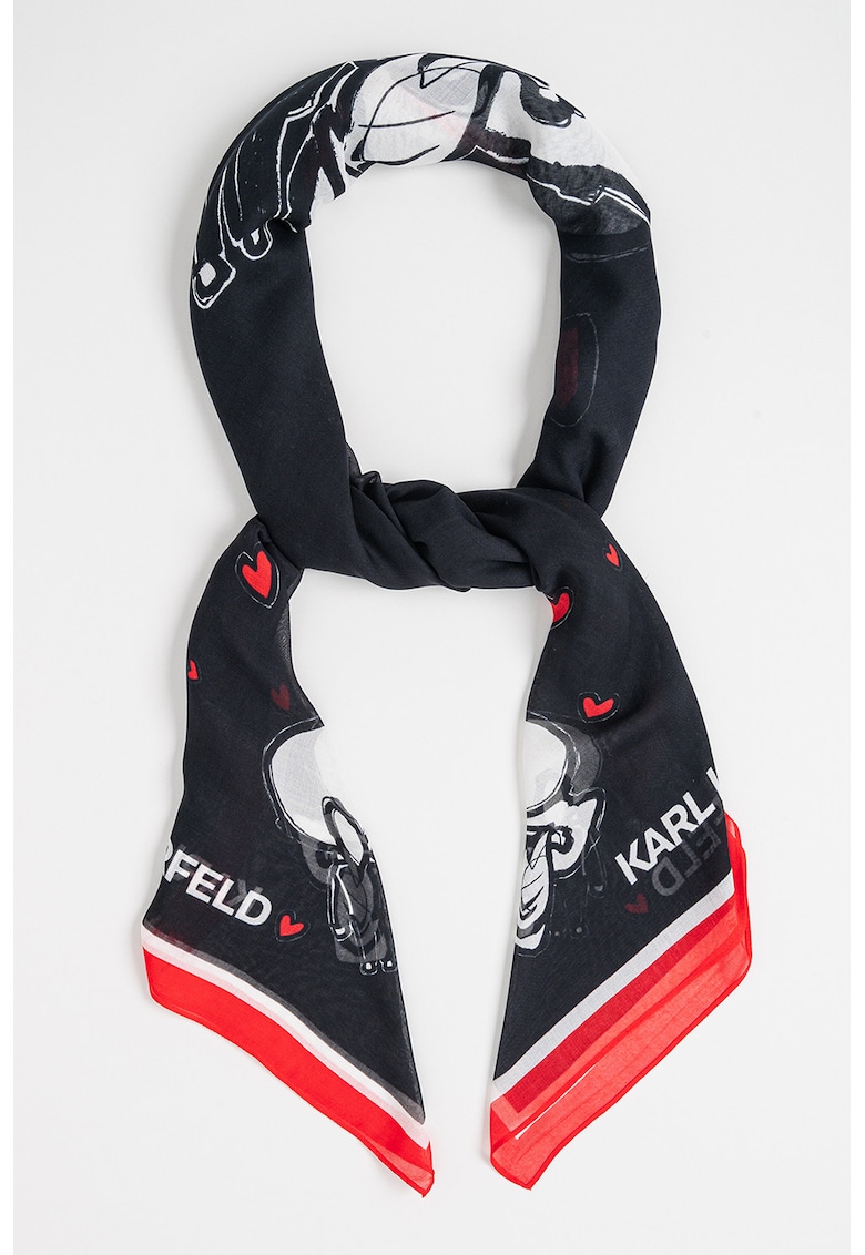 Esarfa din amestec de modal si matase cu model Ikon Valentine - Alb/Negru