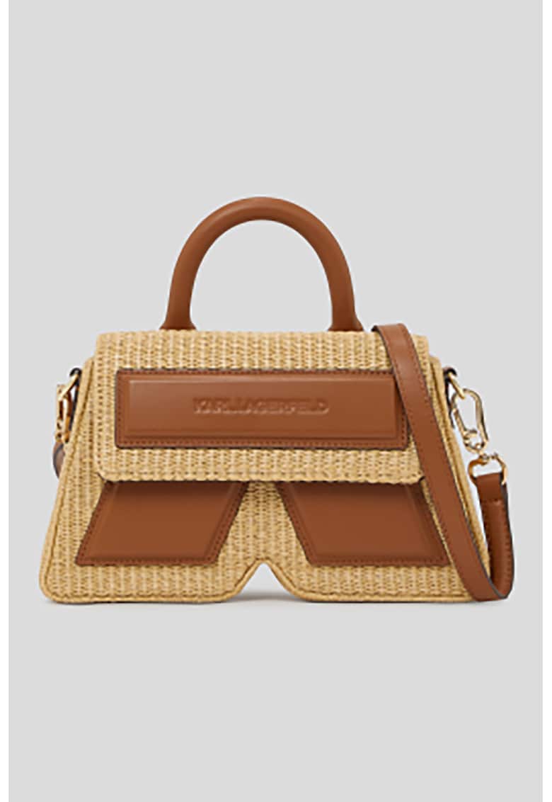Geanta crossbody din material textil cu insertii de piele - Bej/Caramel
