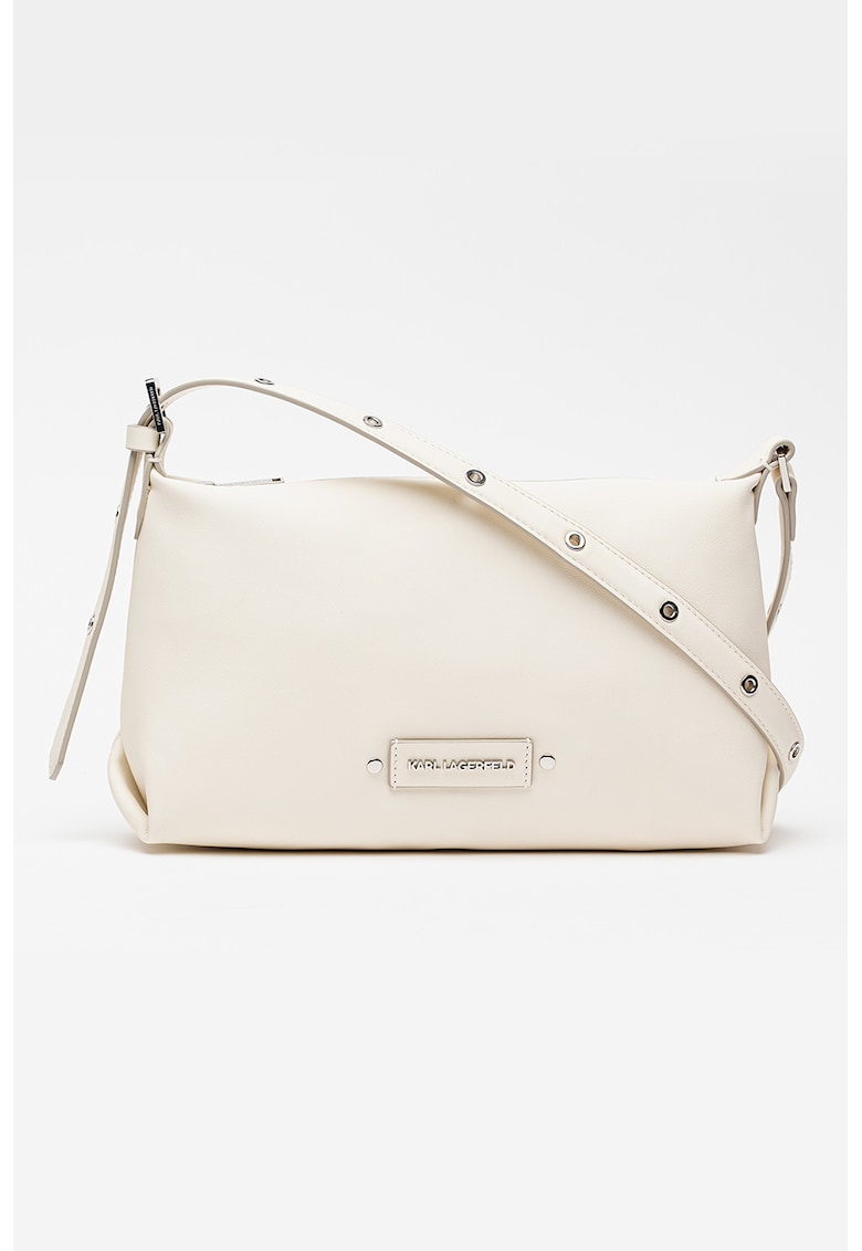 Geanta crossbody de piele cu bareta ajustabila - Alb murdar