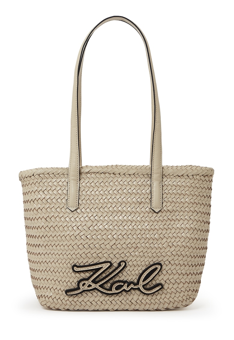 Geanta tote de piele cu design tesut - Bej