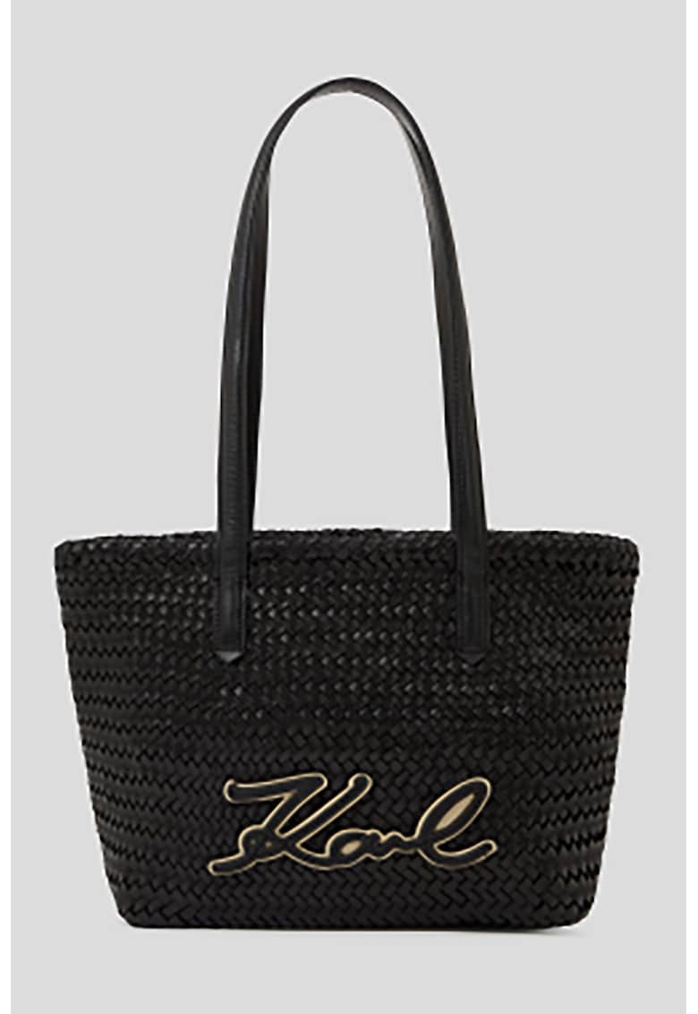 Geanta tote de piele cu design tesut - Negru