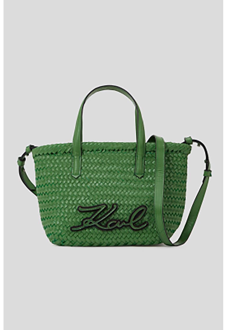 Geanta de piele cu bareta de umar si logo - Verde