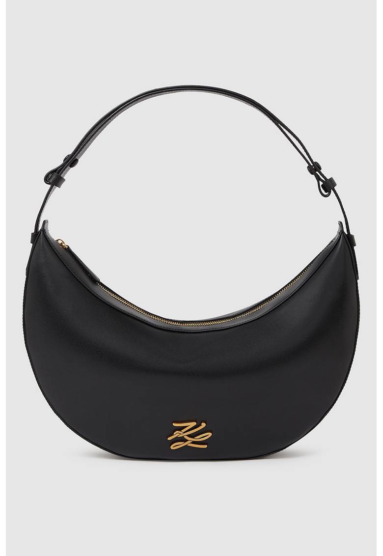 Geanta hobo de piele cu logo metalic discret - Negru