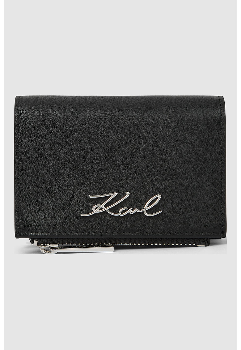 Portofel de piele cu logo metalic - Negru