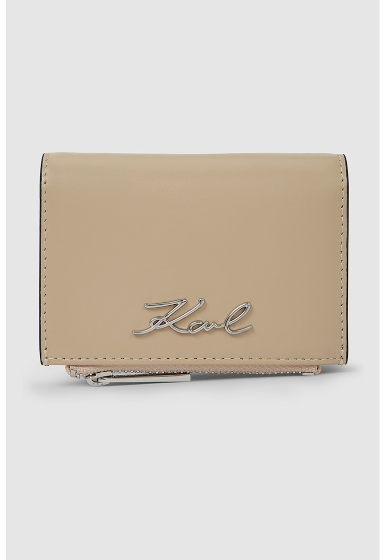 Portofel de piele cu logo metalic - Maro nisip