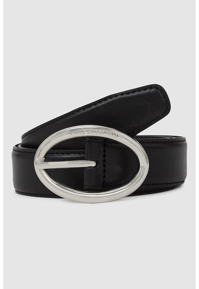 Curea de piele cu catarama metalica ovala - Negru