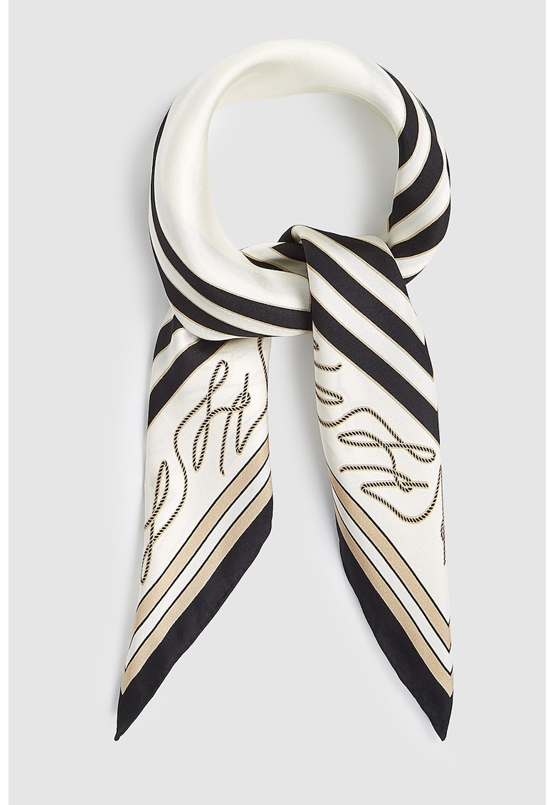 Esarfa de matase cu model - Negru/Bej/Alb murdar