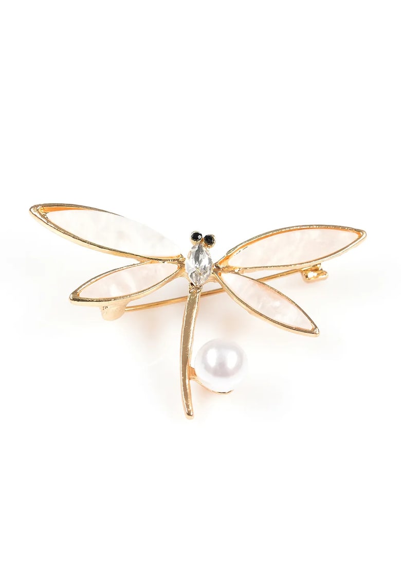 Brosa martisor libelula cu perla si aripi sidefate