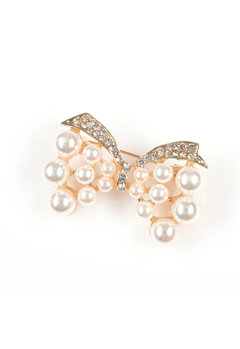 Brosa martisor fundita aurie cu perle albe