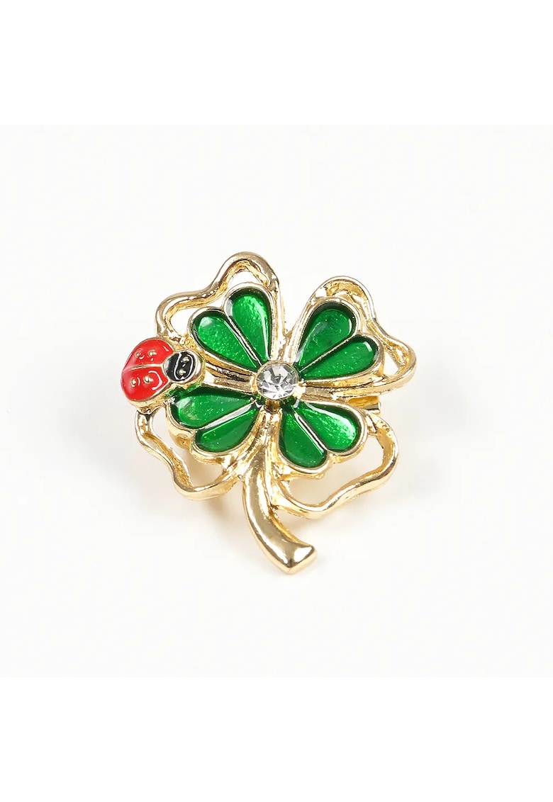 Brosa martisor trifoi cu pietre verzi si buburuza