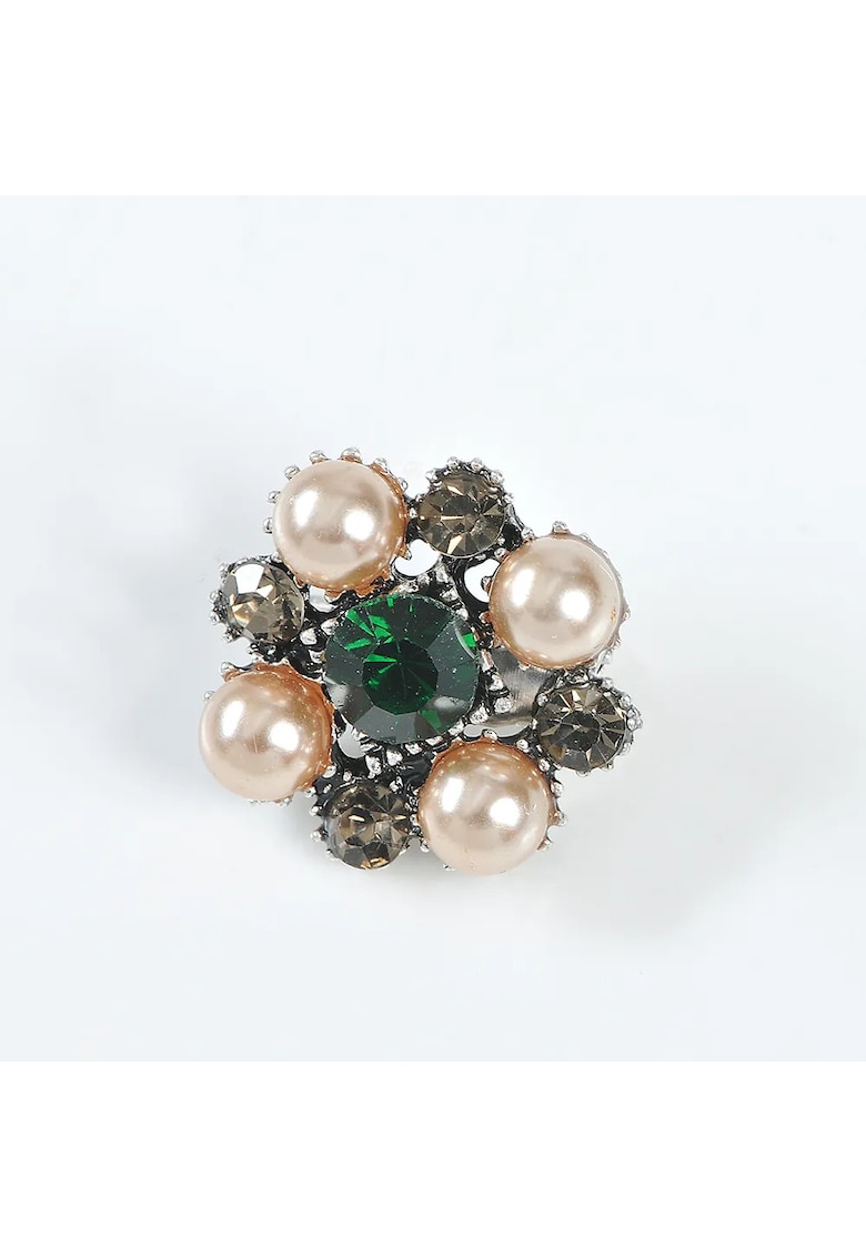Brosa martisor cu perle bej si piatra verde