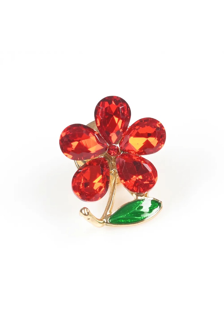 Brosa martisor floare cu pietre acrilice rosii