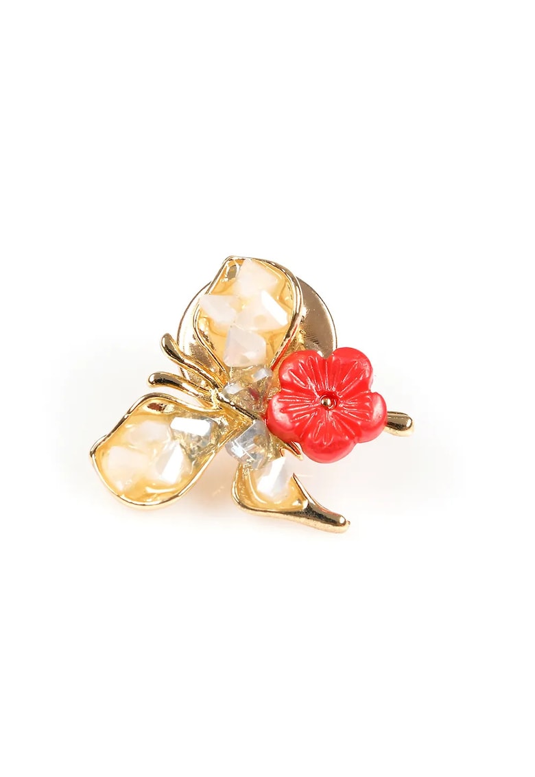 Brosa martisor fluture auriu cu floare rosie