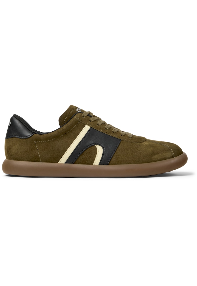 Pantofi casual de piele nabuc cu insertii de piele Pelotas Soller - Kaki inchis