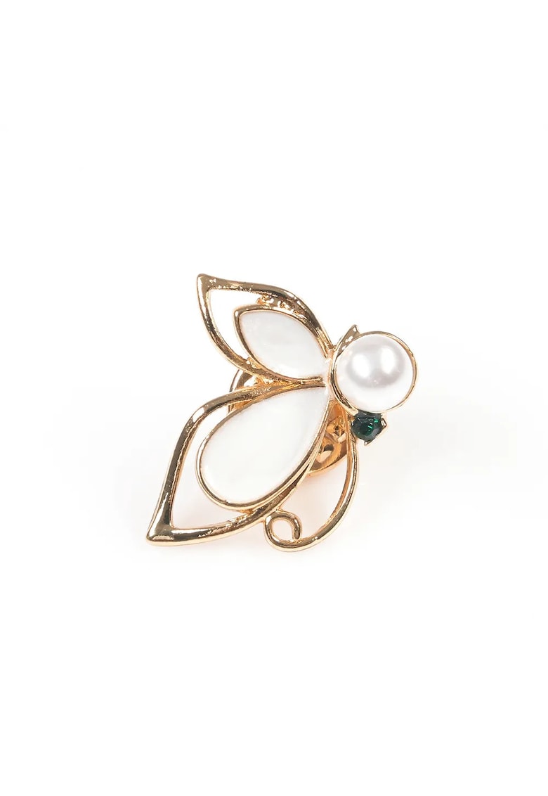 Brosa martisor fluture cu aripi albe si contur auriu