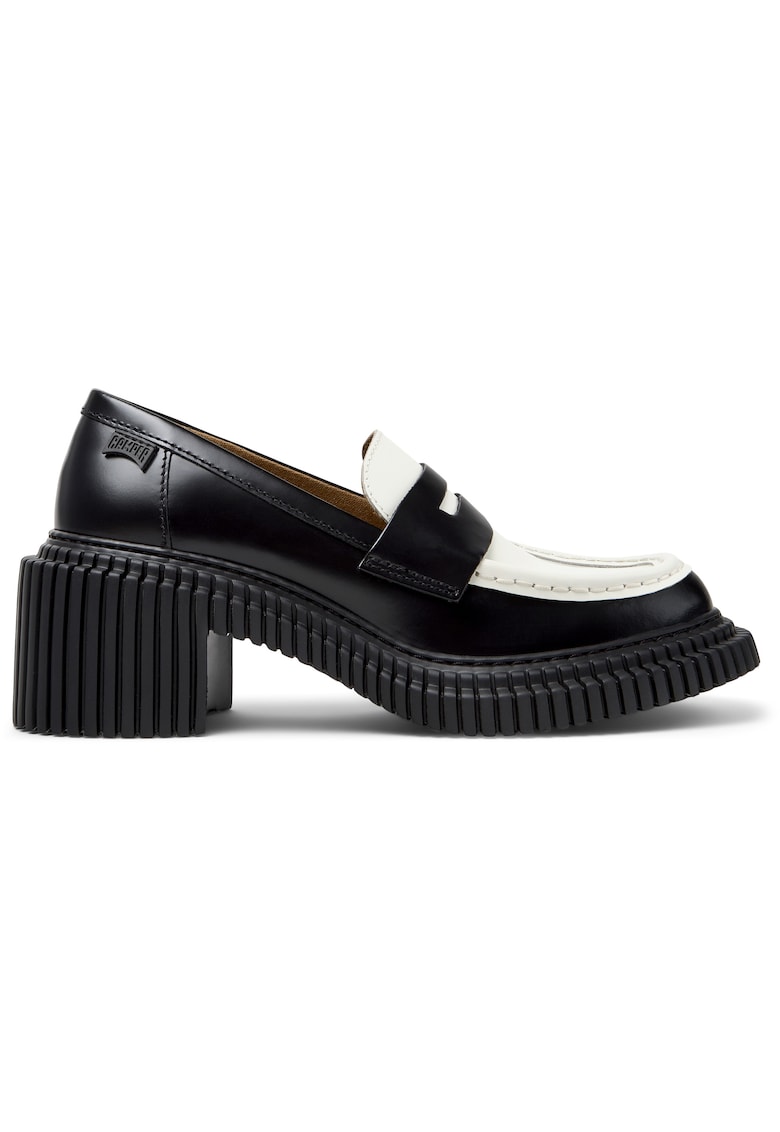 Pantofi loafer din piele cu toc masiv Pix London - Alb/Negru