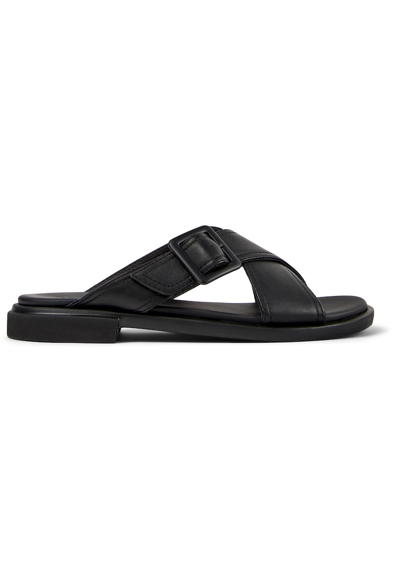 Papuci de piele cu barete incrucisate Edy - Negru inchis