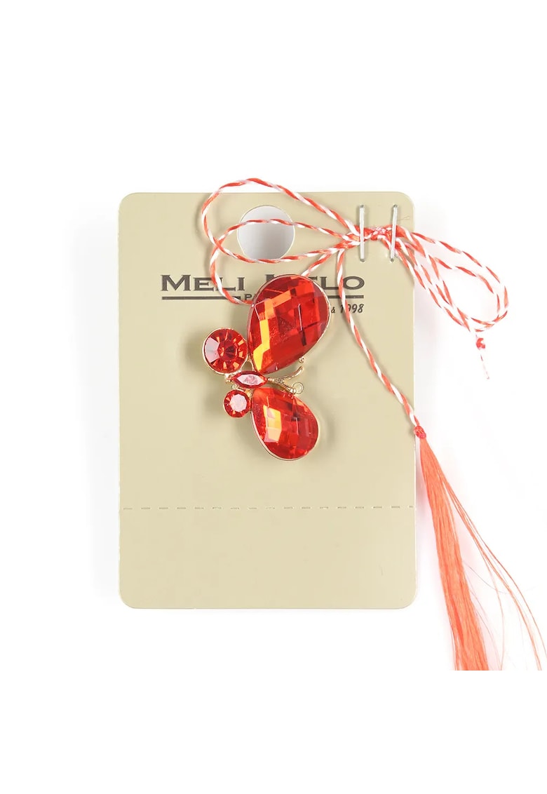 Brosa martisor fluture auriu cu pietre rosii