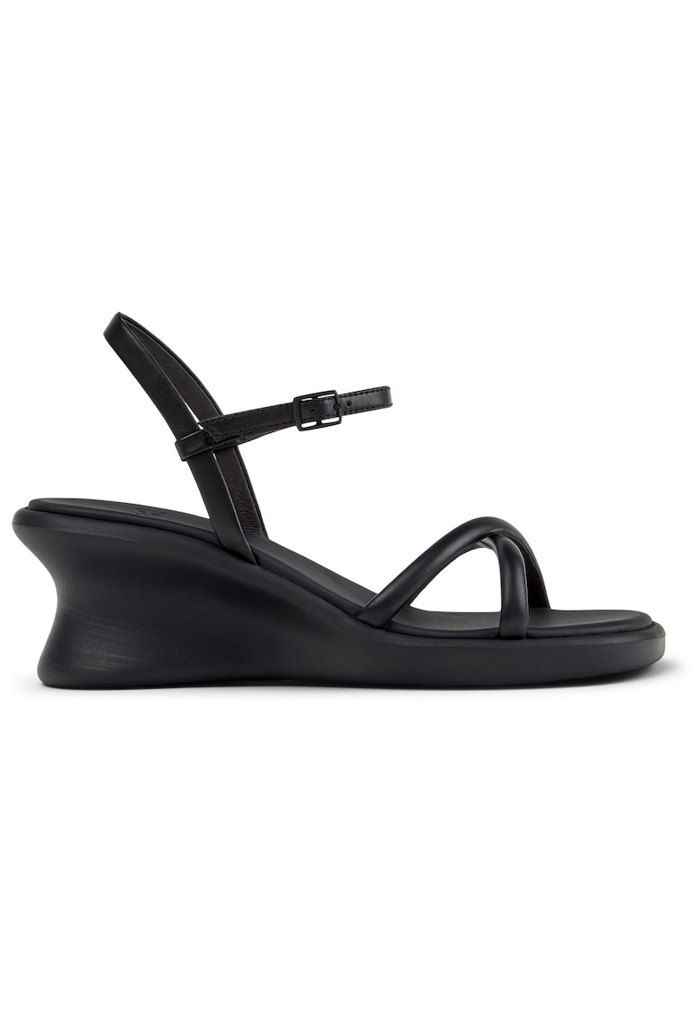 Sandale wedge din piele cu barete multiple Louise - Negru
