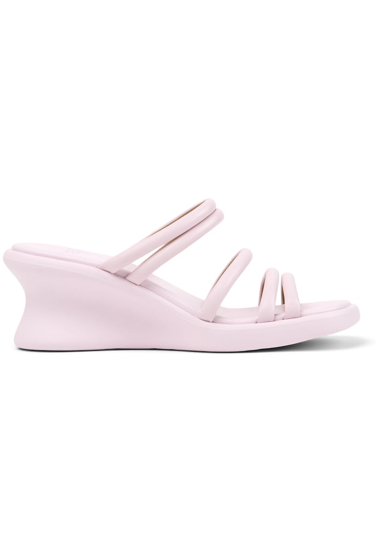 Saboti wedge din piele cu barete multiple Louise - Roz pal