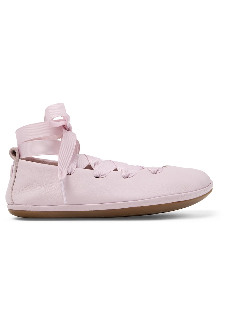 Balerini din piele cu sireturi Right Kids - Roz pal