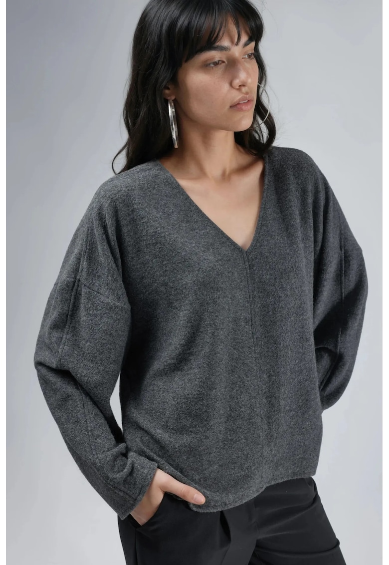 Bluza - Jerseu - Gri inchis - Decolteu in V