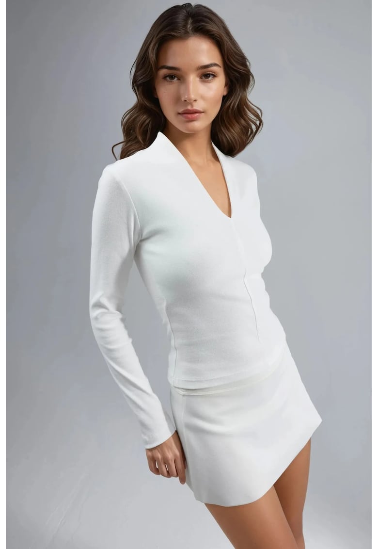Bluza dama - Slim fit - Alb - Jerseu