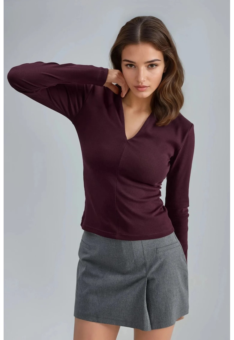 Bluza dama - Decolteu in V - Mov - Jerseu