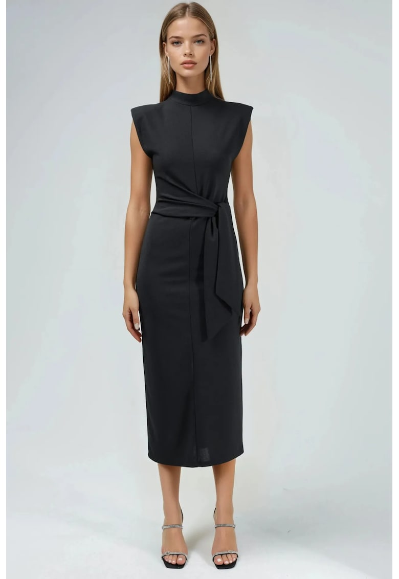 Rochie midi neagra - textil - Negru