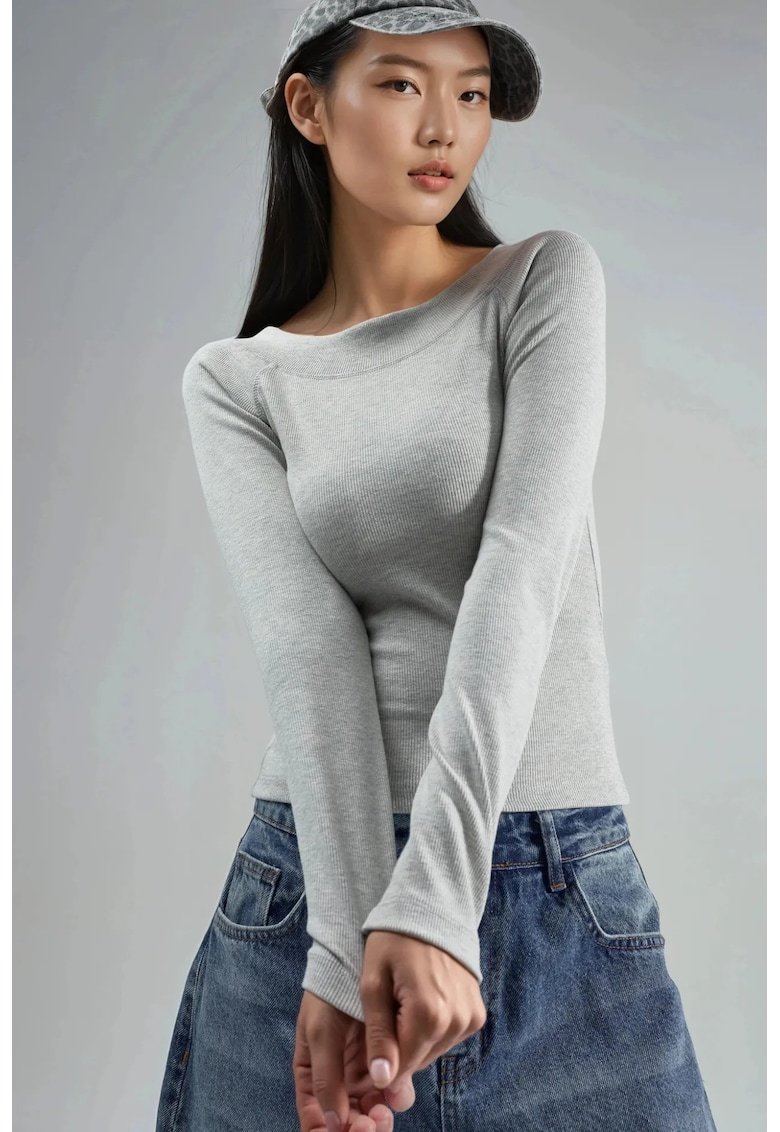 Bluza pentru dama - Gri deschis - Slim fit - Jerseu