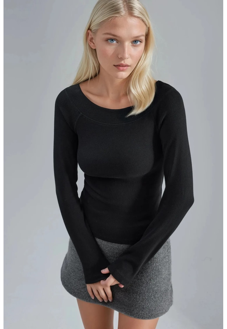 Bluza dama - Negru - Jerseu - Slim fit